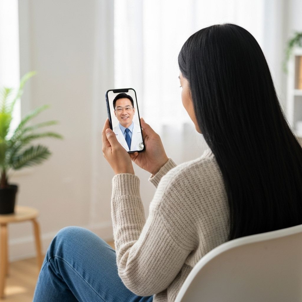 スマートフォンでビデオ診療を受ける様子